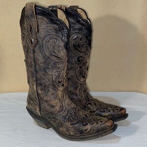 Rockin Country Brown and Black Western Cowboy Boots Size 8M